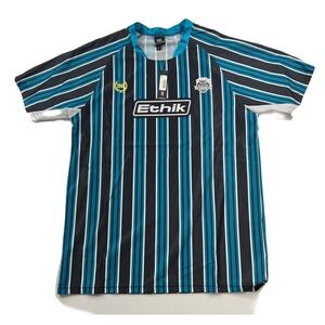 Ethik Elastico Soccer Jersey Mens Medium Blue Black Stripe NEW